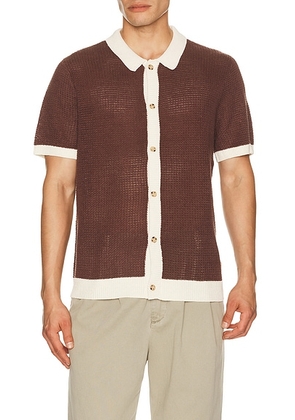Onia Linen Button Up Shirt in Espresso & Egret - Brown. Size L (also in M, S, XL/1X).