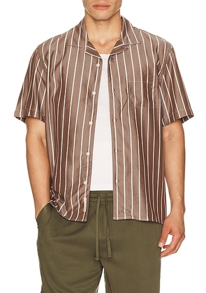 Onia Tencel Convertible Vacation Shirt in Tan & White - Brown. Size L (also in M, S, XL/1X).