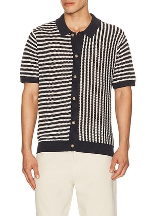 Onia Linen Button Up Shirt in Midnight & Egret - Navy. Size L (also in M, S, XL/1X).