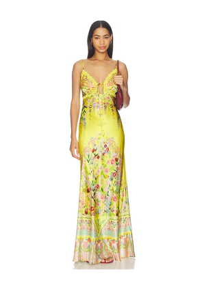 Camilla Bias Slip Dress With Lace Edge Detail in Yellow. Size XS. Also in M, L.