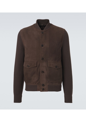 Slowear Cotton-trimmed suede bomber jacket