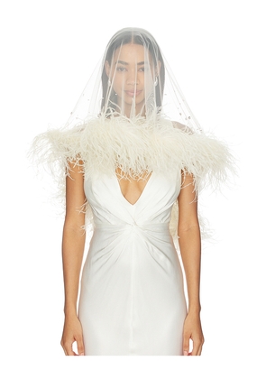 Lapointe x REVOLVE Tulle Embroidered Short Veil With Feathers in Cream.