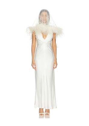 Lapointe x REVOLVE Tulle Embroidered Short Veil With Feathers in Cream.
