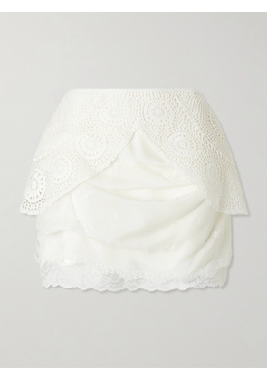 Magda Butrym - Lace-trimmed Embroidered Satin Mini Skirt - White - FR 34,FR 36,FR 38,FR 40
