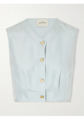 Le Kasha - Haima V Neck Silk Top - Blue - x small,small,medium,large