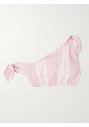 Posse - Rosie Cropped One-shoulder Tie-detailed Striped Cotton Top - Pink - xx small,x small,small,medium,large,x large