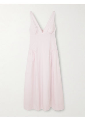 Posse - Lindie Ruched Cotton Midi Dress - Pink - xx small,x small,small,medium,large