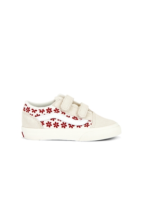 Vans Toddler Old Skool V in Cream,Red. Size 7. Also in 7.5, 8, 8.5, 9, 9.5, 10.
