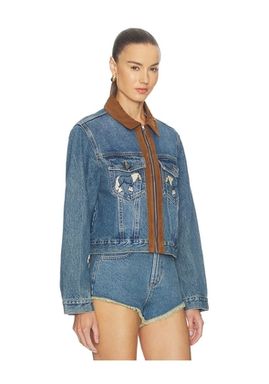 Understated Leather Horsey Jacket in Blue,Brown. Size S. Also in M, L.