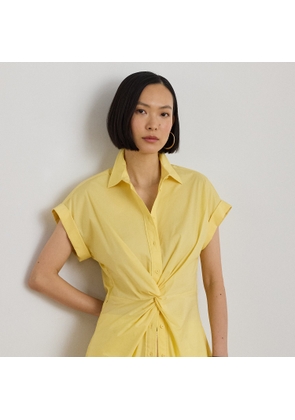 Twist-Front Cotton Short-Sleeve Shirt