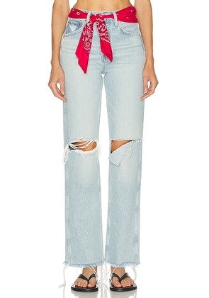 RE/DONE 90s High Rise Loose With Bandana Wide Leg Jeans in Silver Springs - Blue. Size 24 (also in 25, 27, 28, 29, 30).