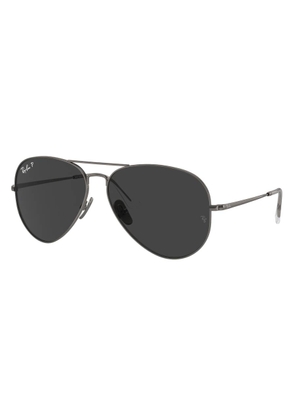 Ray Ban Aviator Titanium Black Polarized Pilot Unisex Sunglasses RB8089 165/48 58