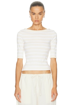 Citizens of Humanity Boatneck Slim Tee in Brulee Stripe - Cream. Size XS (also in S, M, L, XL).
