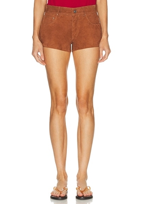 EB Denim Portman Low Rise Short in Cognac Suede - Cognac. Size 23 (also in 24, 25, 26, 27, 28, 29, 30).