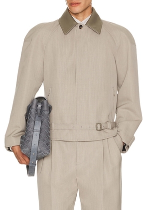 Bottega Veneta Dry Wool Melange Toile Zip Blouson in Stone Melange - Light Grey. Size 48 (also in ).