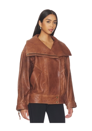 BALMAIN High Collar Lambskin Blouson in Maroon in Brown. Size 34. Also in 36.