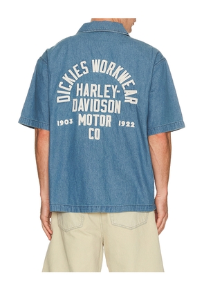 Dickies x Harley Davidson Short Sleeve Work Shirt in Blue. Size S. Also in M, L, XL/1X, XXL/2X.