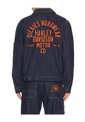 Dickies x Harley Davidson Denim Jacket in Blue. Size S. Also in L, M, XL/1X, XXL/2X.
