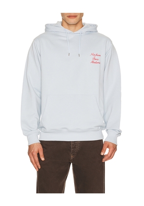 DrÃ´le De Monsieur Le Hoodie Slogan Calligraphy in Baby Blue. Size S. Also in M, L, XL/1X, XXL/2X.