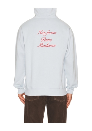 DrÃ´le De Monsieur Le Hoodie Slogan Calligraphy in Baby Blue. Size S. Also in M, L, XL/1X, XXL/2X.