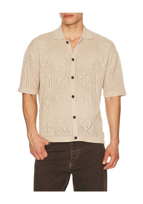 ALLSAINTS Arktx Short Sleeve Cardigan in Beige. Size S. Also in M, L, XL/1X.
