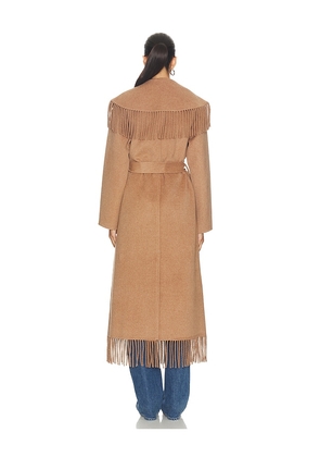 SIMKHAI Carrie Fringe Robe Coat in Taupe. Size M. Also in L.