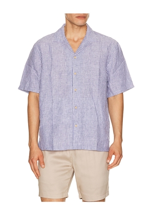 Faherty Short Sleeve Laguna Linen Camp Shirt in Blue. Size S. Also in M, L, XL/1X.