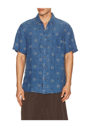 Faherty Short Sleeve Palma Linen Shirt in Blue. Size S. Also in M, L, XL/1X.