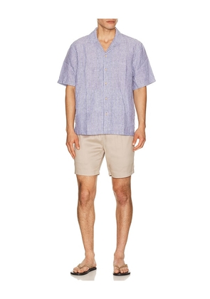 Faherty Short Sleeve Laguna Linen Camp Shirt in Blue. Size S. Also in L, M, XL/1X.