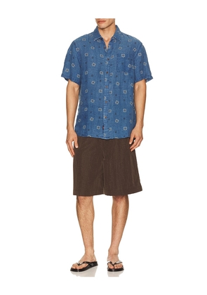 Faherty Short Sleeve Palma Linen Shirt in Blue. Size S. Also in M, XL/1X.
