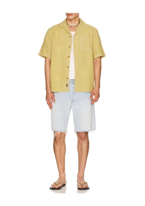 Faherty Short Sleeve Embroidered Shirt in Mustard. Size S. Also in L, M, XL/1X.
