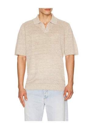 Faherty Short Sleeve Linen Sweater Polo in Brown. Size S. Also in M, L, XL/1X.