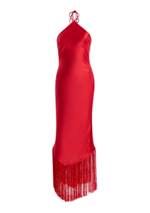 The New Arrivals Ilkyaz Ozel Exclusive Blânca Fringed Satin Midi Halter Dress - Moda Operandi