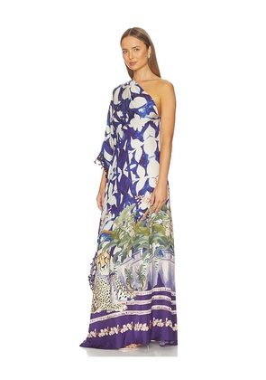 Falguni Shane Peacock Chateau Cheetah Print Kaftan With Lace Trim in Navy. Size XS. Also in S, M, L, XL.