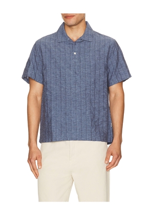 onia Cotton Linen Pop Over Shirt in Navy. Size S. Also in M, L, XL/1X.