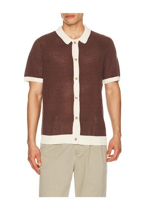 onia Linen Button Up Shirt in Brown. Size S. Also in M, L, XL/1X.