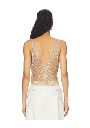 Lapointe Draped Crystal Embroidery V Neck Tank in Metallic Silver. Size 0. Also in 2.