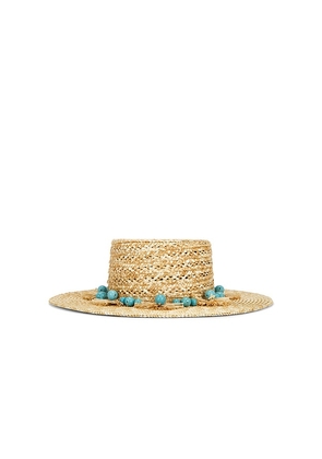 Lele Sadoughi Poms Straw Hat in Neutral,Teal.