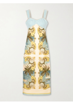 Farm Rio - Royal Sea Linen Midi Dress - Multi - xx small,x small,small,medium,large,x large