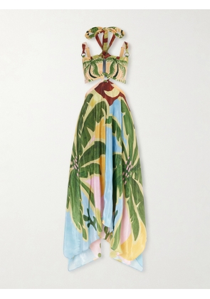 Farm Rio - Tropical Painting Cut-out Satin-jersey Midi Dress - Multi - xx small,x small,small,medium,large,x large