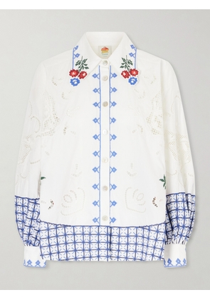 Farm Rio - Embroidered Broderie Anglaise Cotton Shirt - Neutrals - xx small,x small,small,medium,large,x large