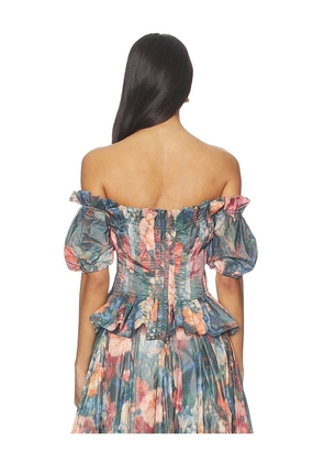 Prabal Gurung Off Shoulder Ruched Blouse in Blue,Peach. Size 4. Also in 6.