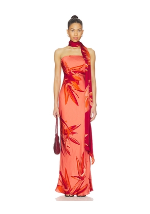 ROCOCO SAND Strapless Maxi Dress in Orange,Red. Size S. Also in XXS, XS, M, L, XL, XXL.