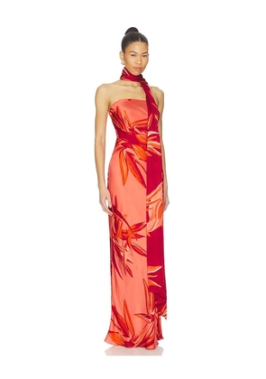 ROCOCO SAND Strapless Maxi Dress in Orange,Red. Size S. Also in XXS, XS, M, L, XL, XXL.