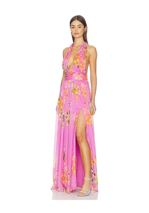 ROCOCO SAND Back Ties Maxi Dress in Fuchsia. Size S. Also in XL, XXL.