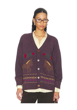 Found Horse Jacquard Cardigan in Purple. Size XS. Also in S, M, L, XL/1X.
