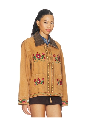 Found Canvas Embroidered Work Jacket in Cognac. Size XS. Also in L.