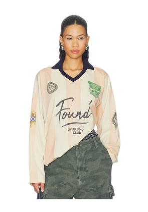 Found Striped Sport Long Sleeve Jersey Tee in Cream,Rose. Size XS. Also in S, M, XL/1X.