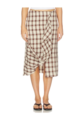 Rohe Draped Check Skirt in Red,Beige. Size 34. Also in 36, 38, 40.