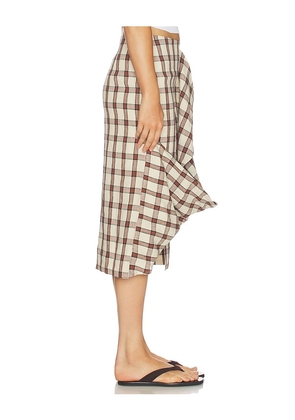 Rohe Draped Check Skirt in Red,Beige. Size 34. Also in 36, 38, 40.